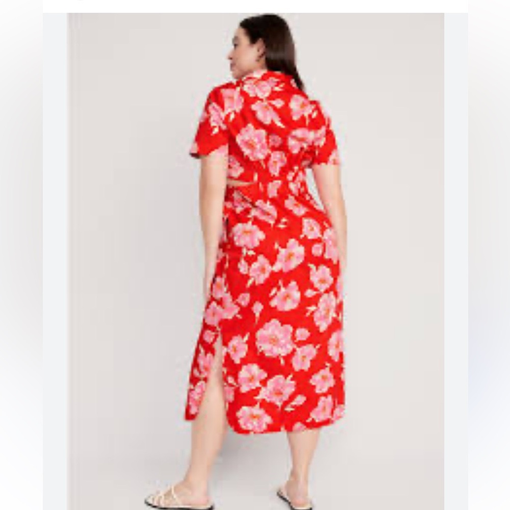 Old Navy Pink Floral with Cutouts Midi Shirt Dress Sz XL - Picture 12 of 12